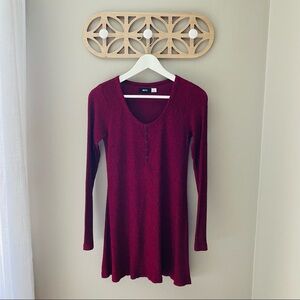 BDG Long Sleeve Ribbed Dress Maroon Sz Medium